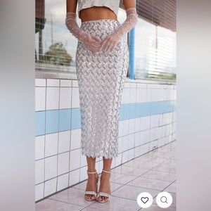 12th Tribe Brittany Silver Sequin Maxi Skirt